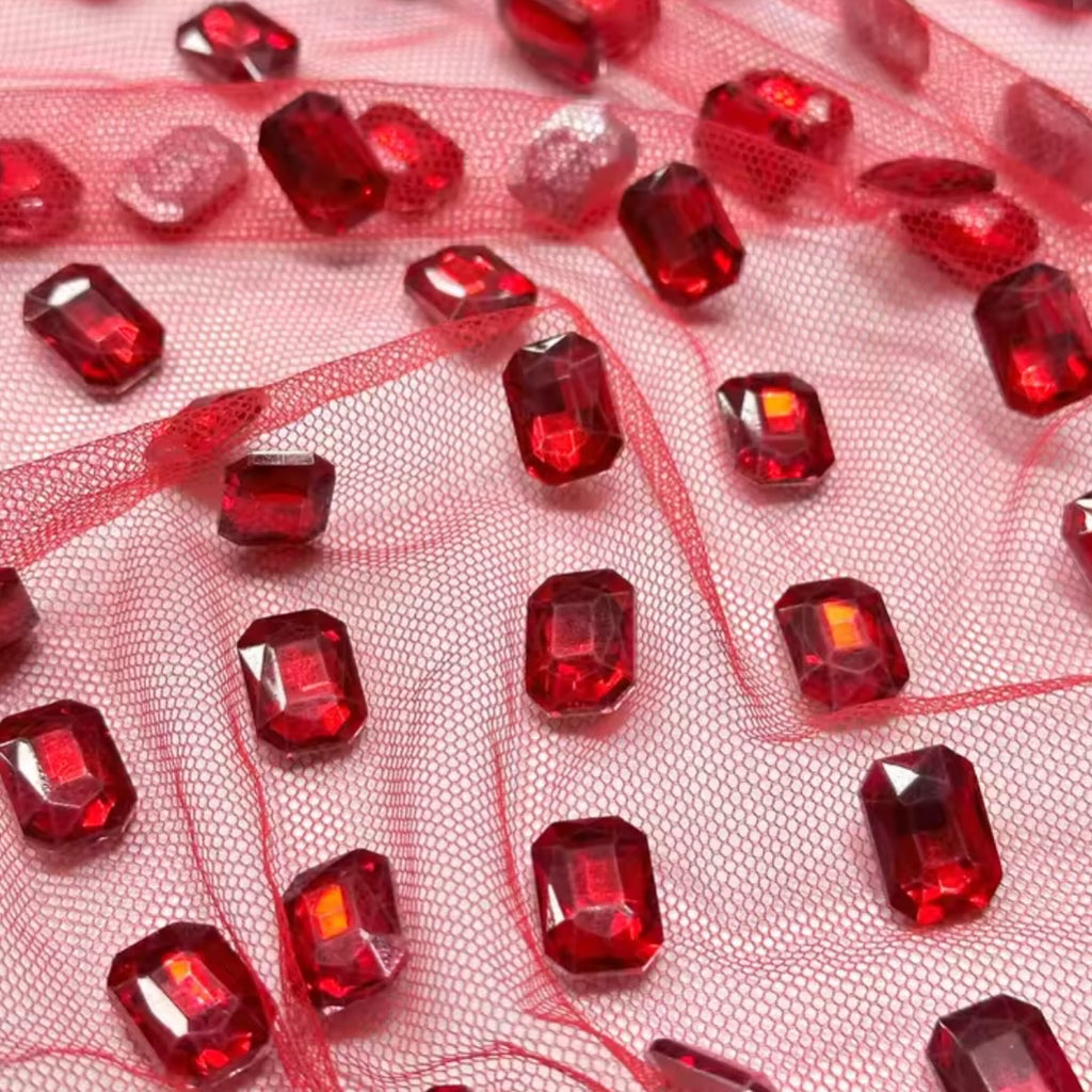 Luxury Rectangular Rhinestone Mesh Fabric
