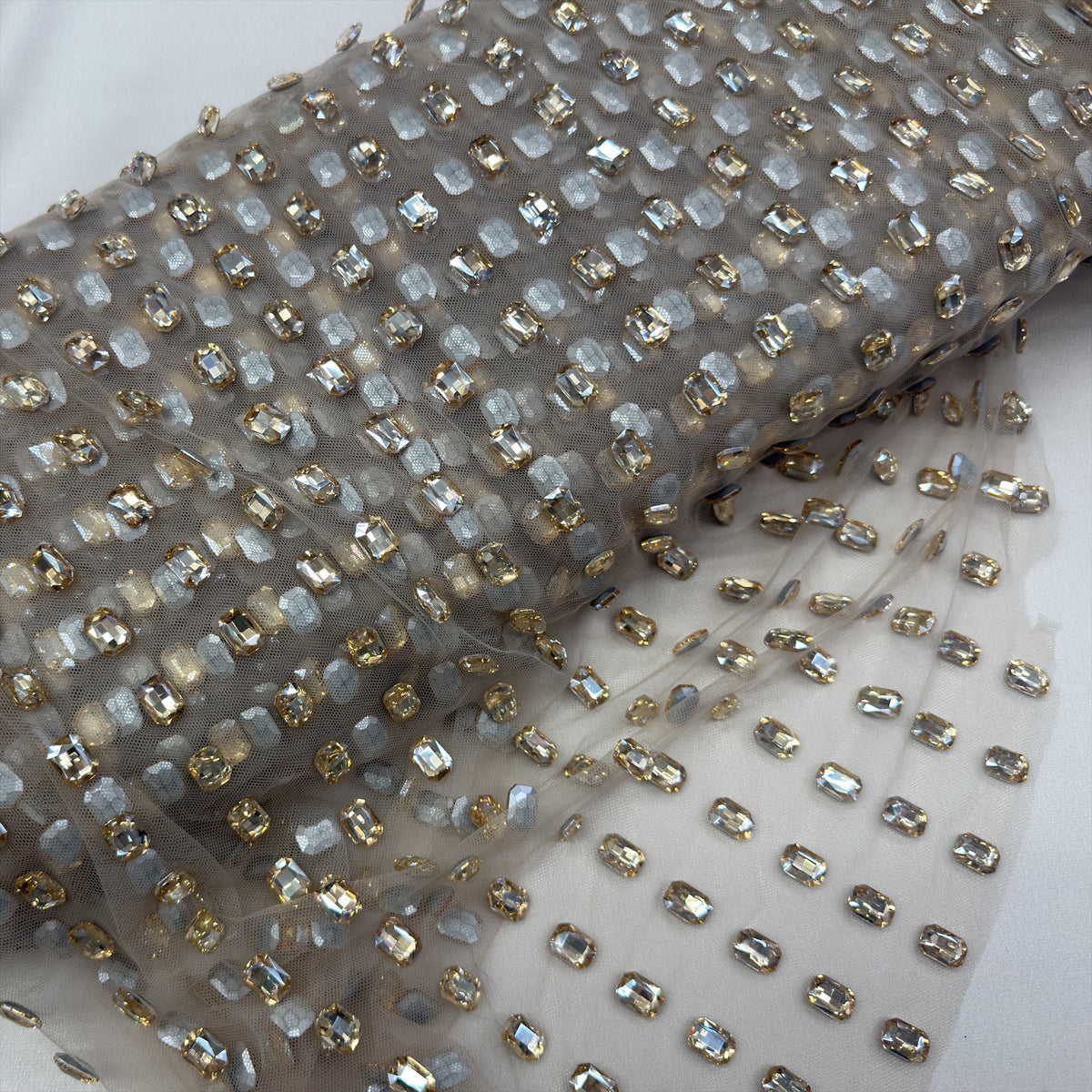 Luxury Rectangular Rhinestone Mesh Fabric