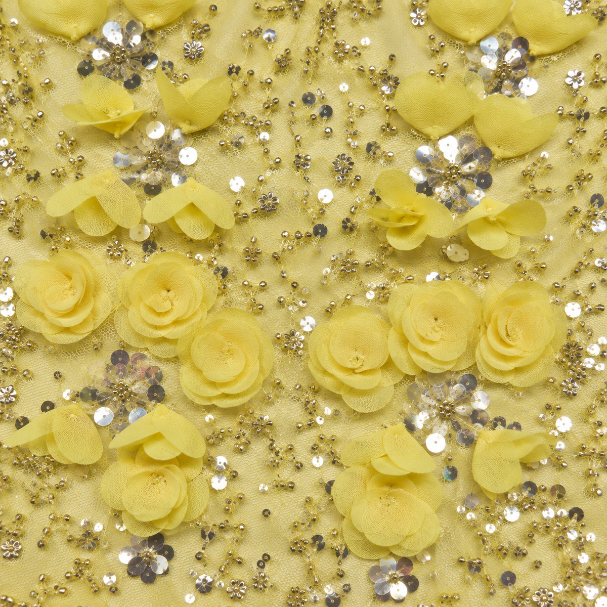 3D Rose Floral Beaded & Sequin Embellished Mesh Fabric
