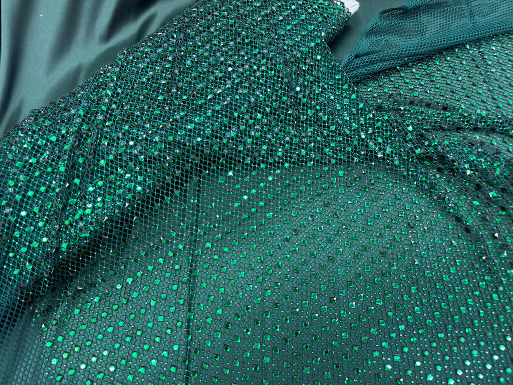 Luxury Diamond Gemstone Fishnet Mesh Fabric