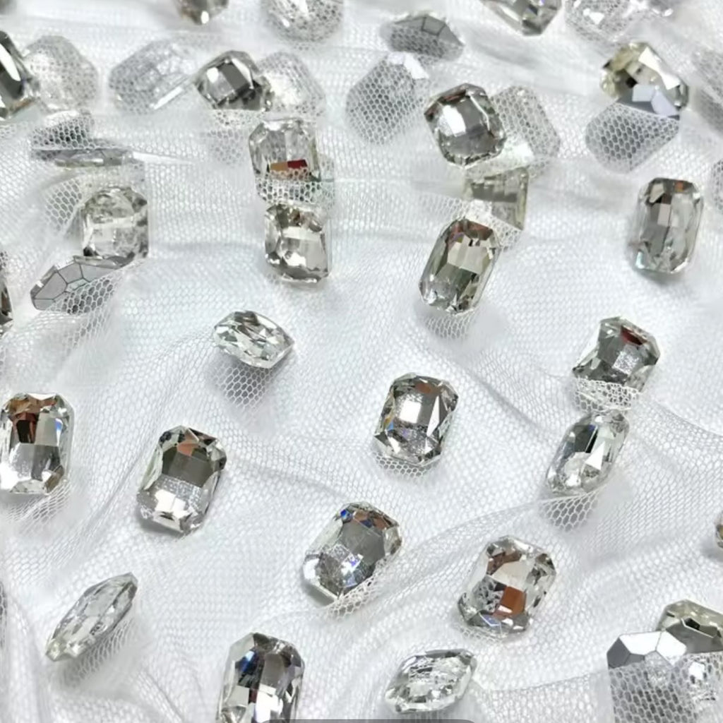 Luxury Rectangular Rhinestone Mesh Fabric