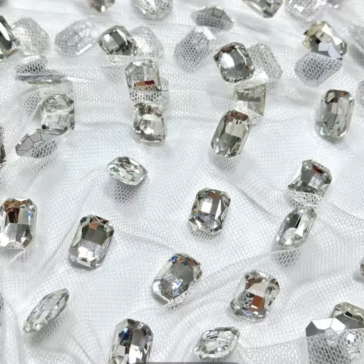 Luxury Rectangular Rhinestone Mesh Fabric