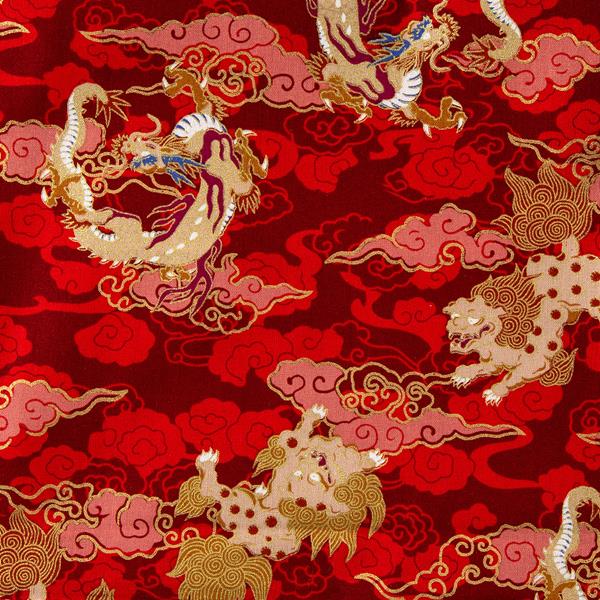 Japanese Gliding Dragons & Clouds Metallic Cotton