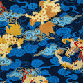 Japanese Gliding Dragons & Clouds Metallic Cotton