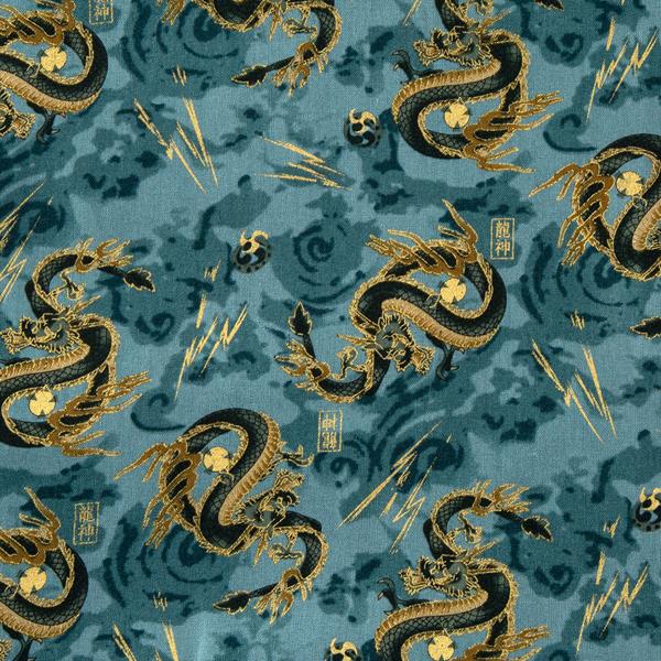 Japanese Lightning Dragons Metallic Cotton