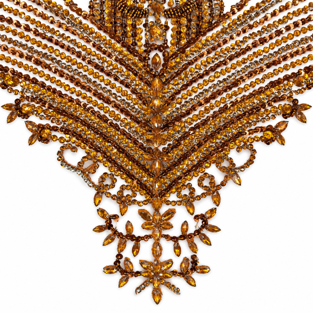 Bronze Gold Beaded & Crystal Rhinestone Bodice Lace Appliquéé