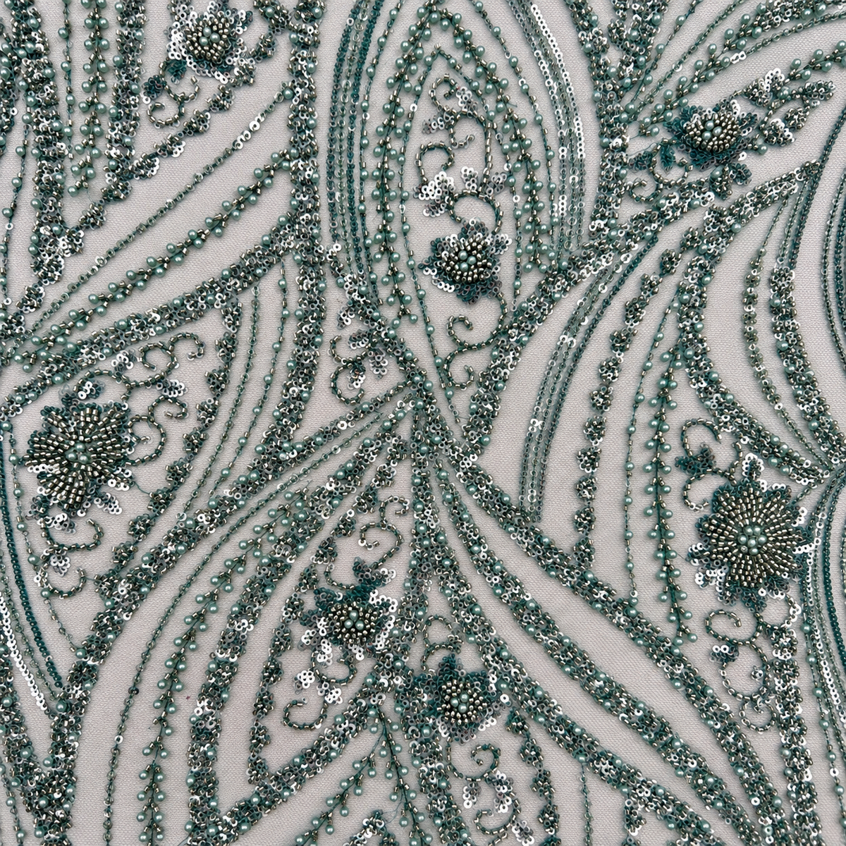 Pearl & Sequin Embellished Arabesque Tulle Lace