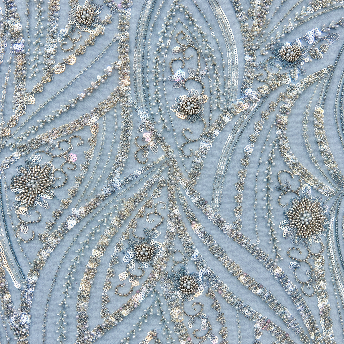 Pearl & Sequin Embellished Arabesque Tulle Lace