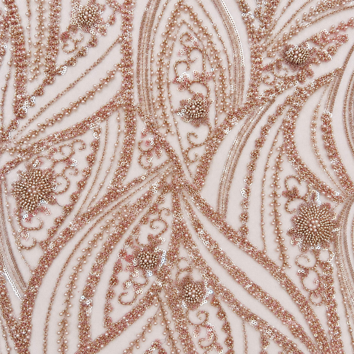 Pearl & Sequin Embellished Arabesque Tulle Lace