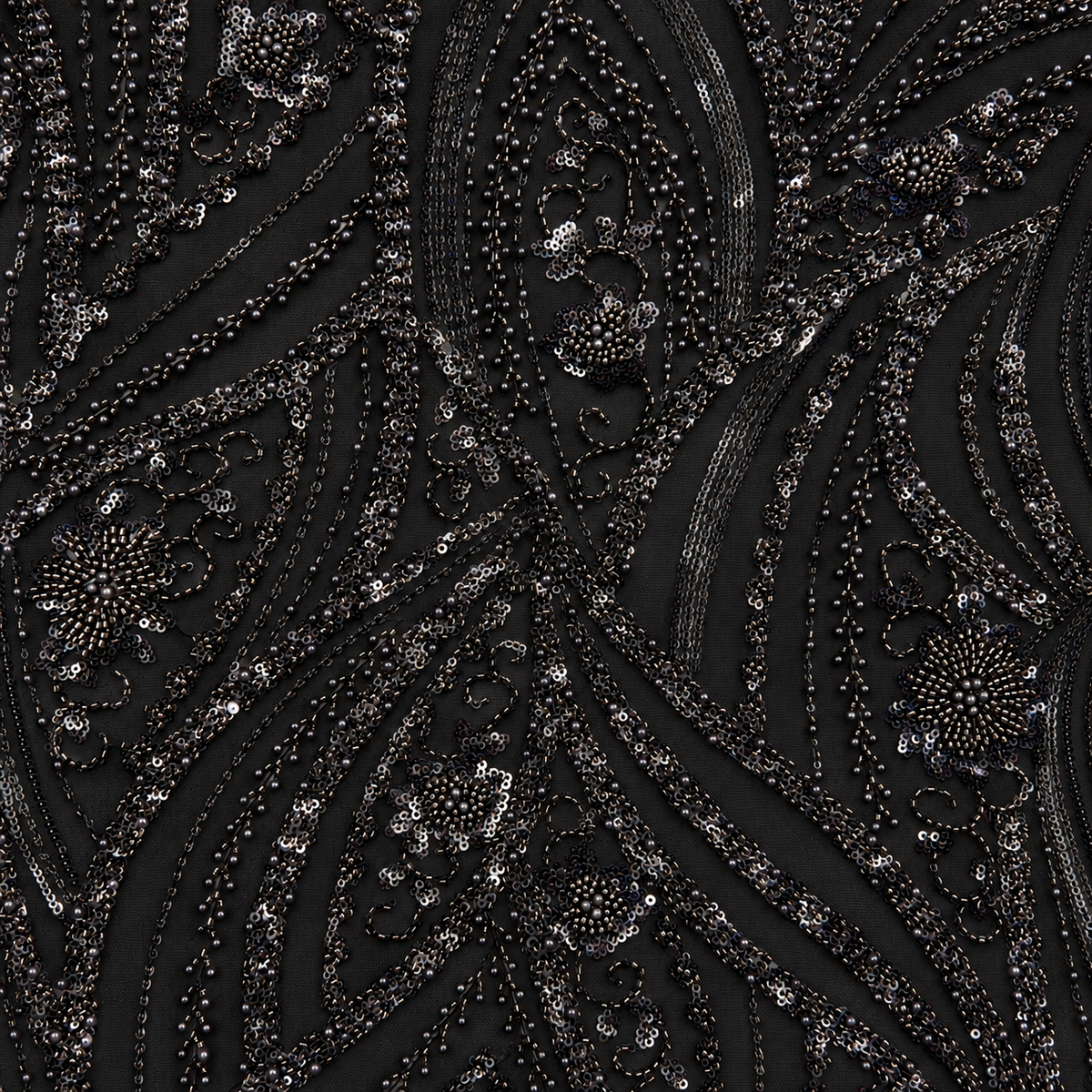 Pearl & Sequin Embellished Arabesque Tulle Lace