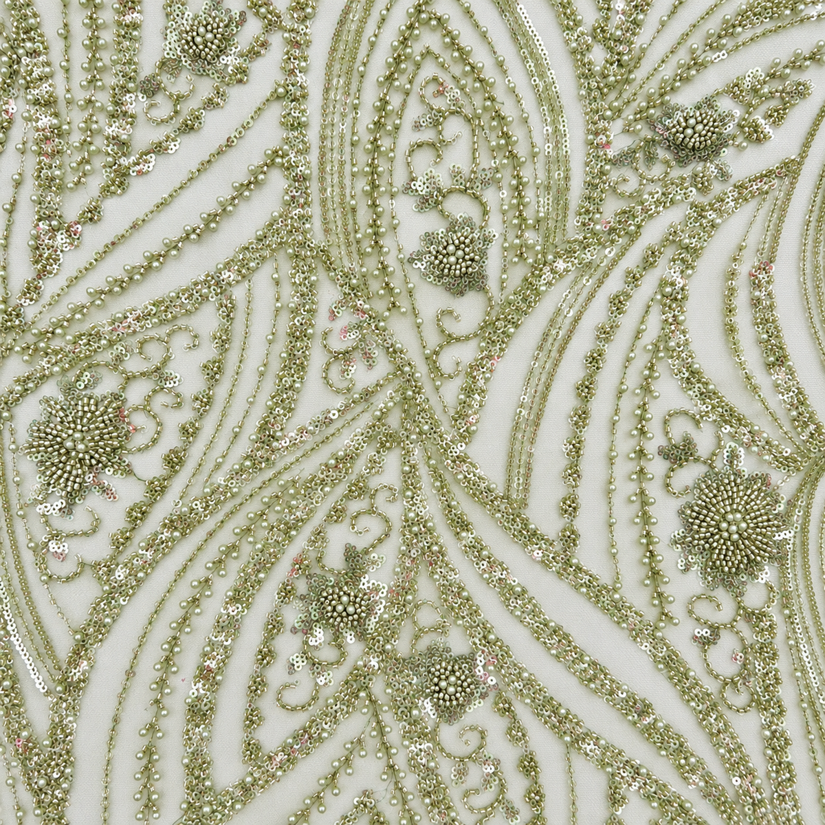 Pearl & Sequin Embellished Arabesque Tulle Lace