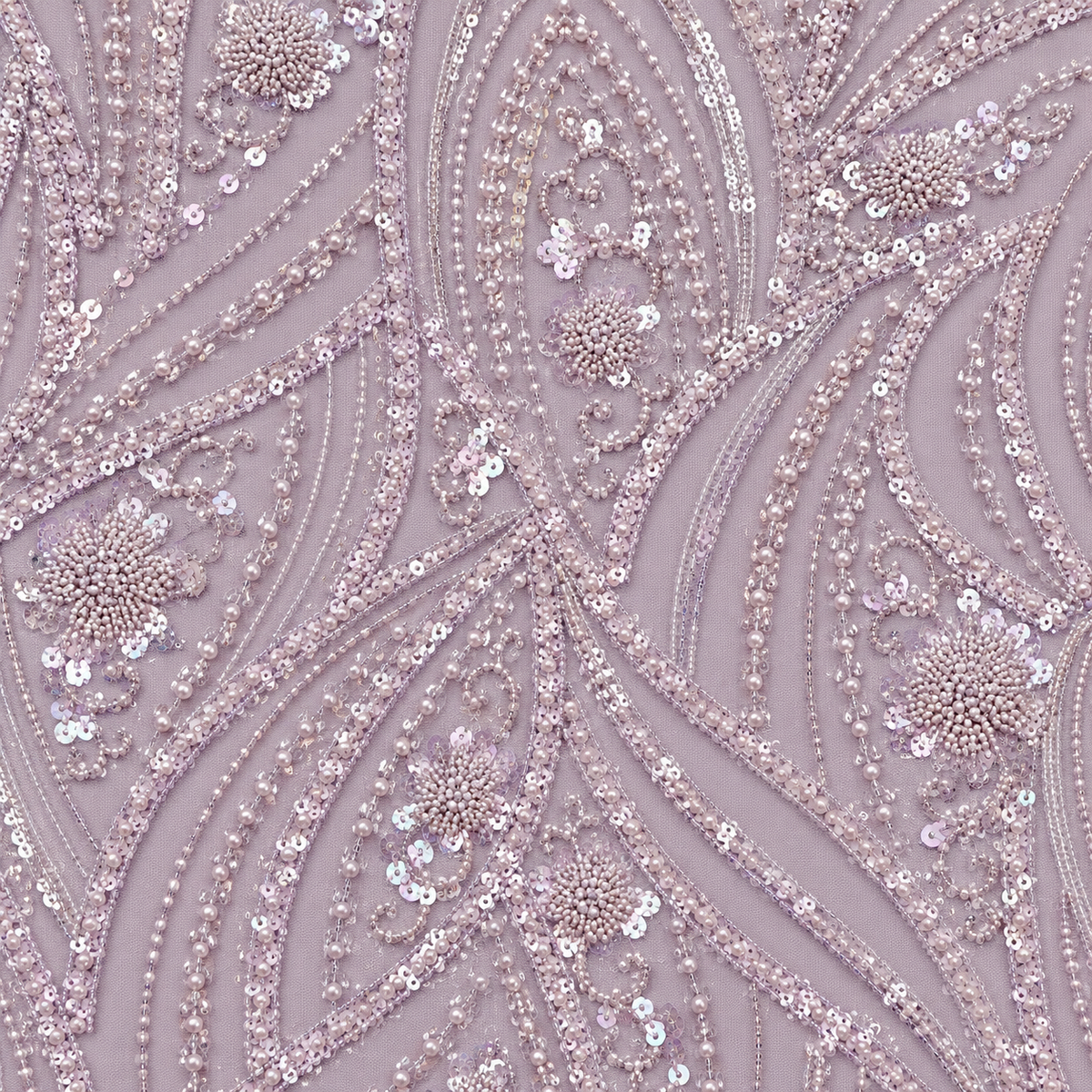 Pearl & Sequin Embellished Arabesque Tulle Lace