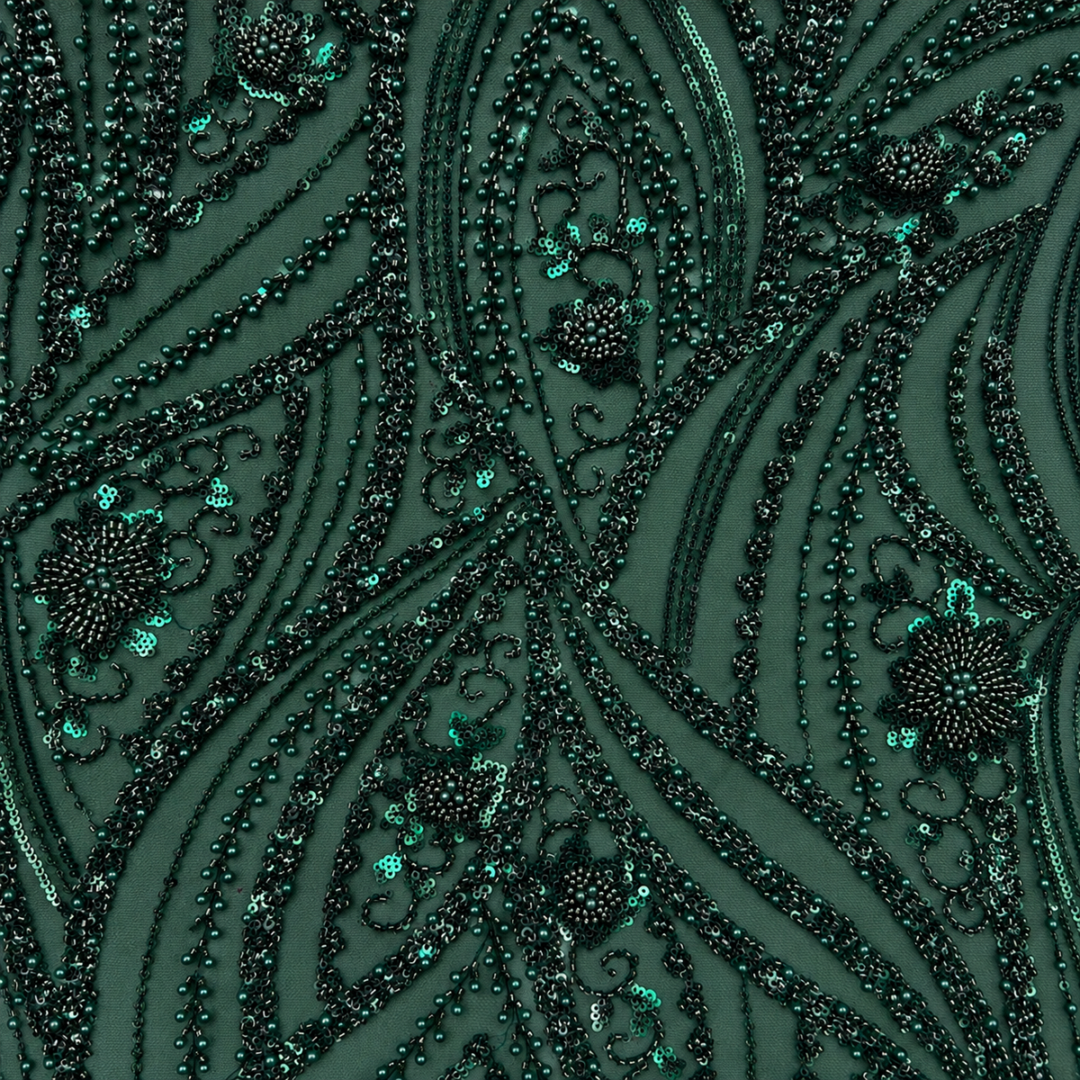 Pearl & Sequin Embellished Arabesque Tulle Lace