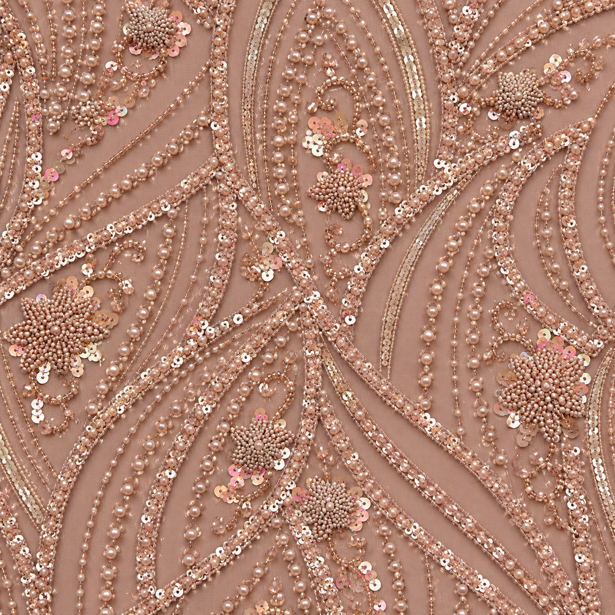 Pearl & Sequin Embellished Arabesque Tulle Lace