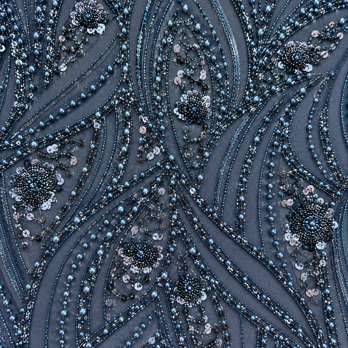 Pearl & Sequin Embellished Arabesque Tulle Lace