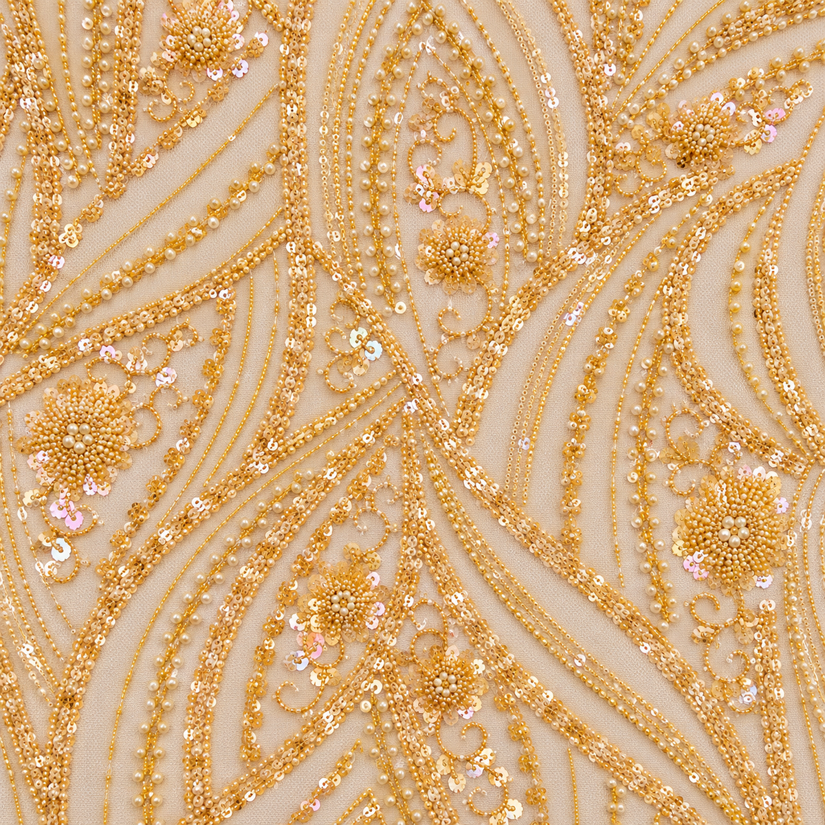 Pearl & Sequin Embellished Arabesque Tulle Lace