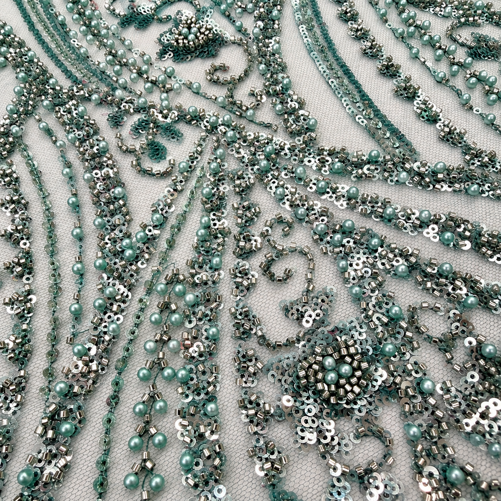 Pearl & Sequin Embellished Arabesque Tulle Lace