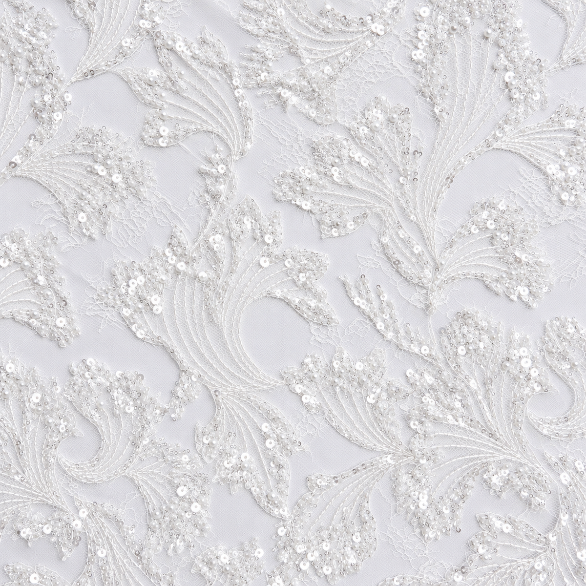White Pearl & Sequin Botanical Lace