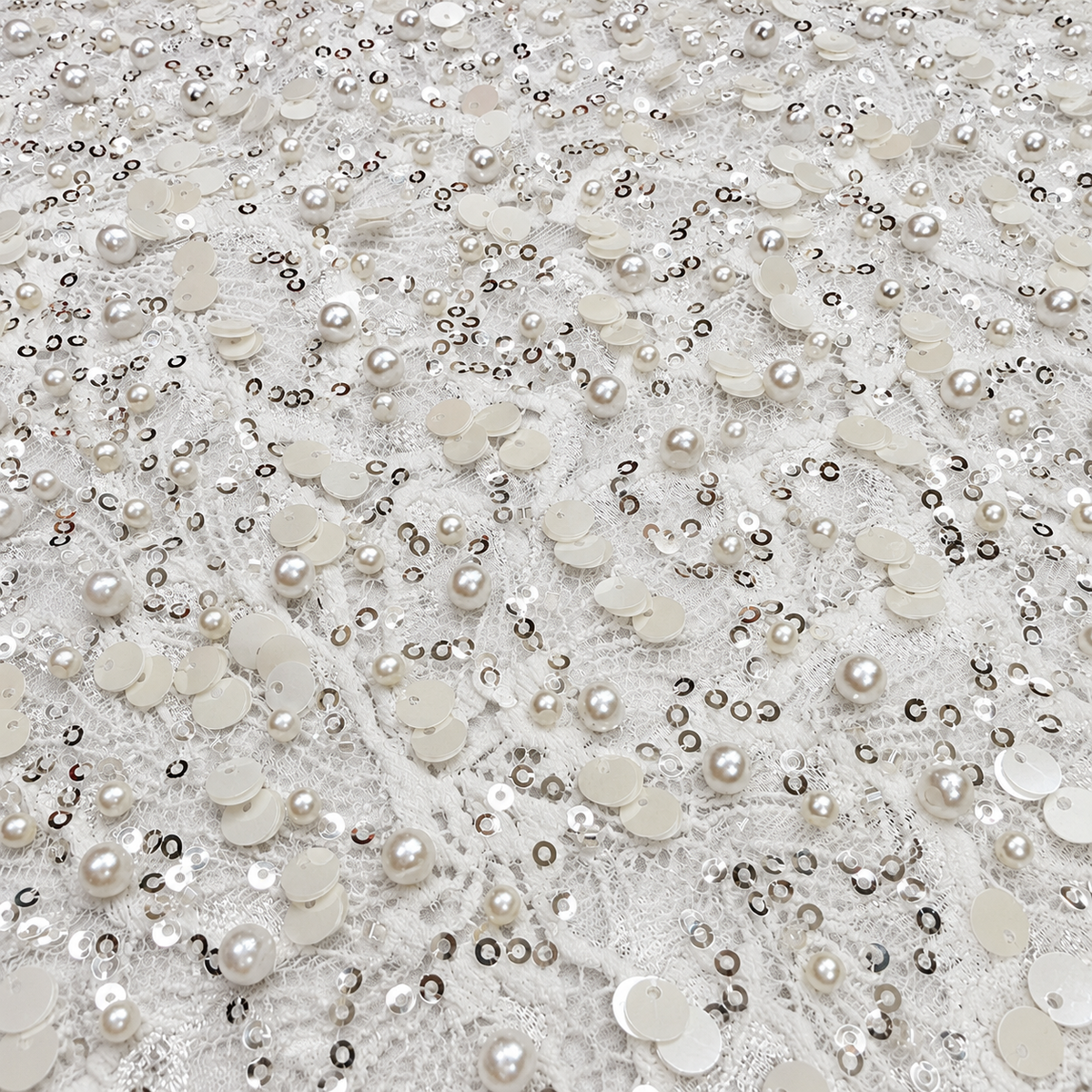 White Pearl & Sequin Embellished Lace