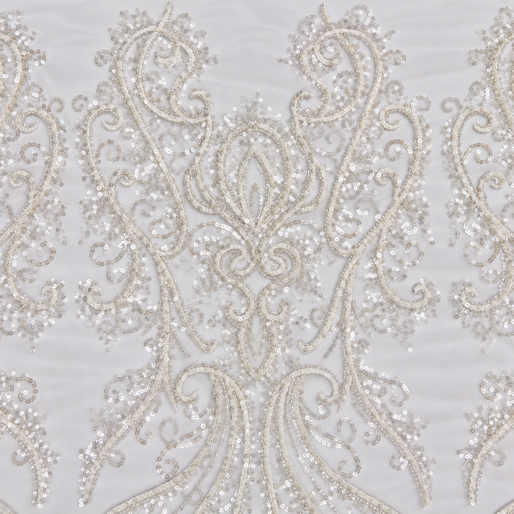 Sequin Embroidered Ornate Scroll Lace