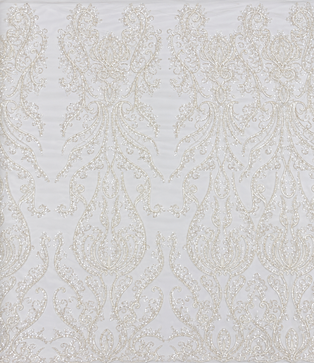 Sequin Embroidered Ornate Scroll Lace