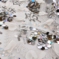 White 3D Floral & Silver Sequin Botanical Lace