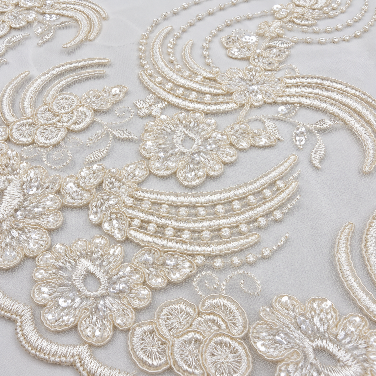 White Floral Swirl Embellished Lace
