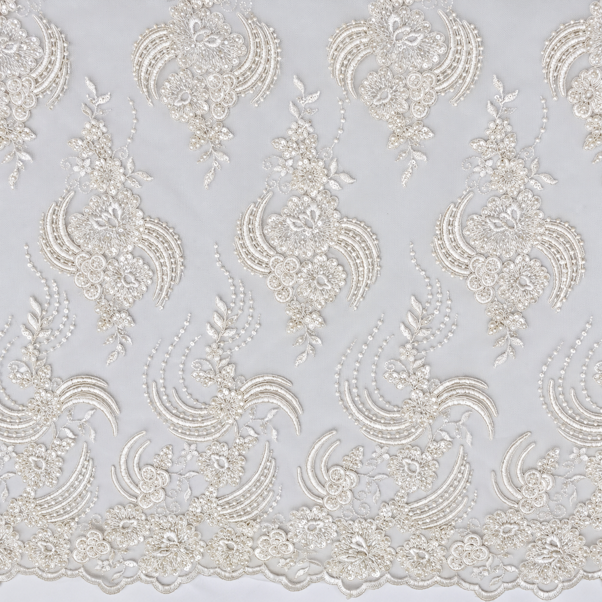 White Floral Swirl Embellished Lace