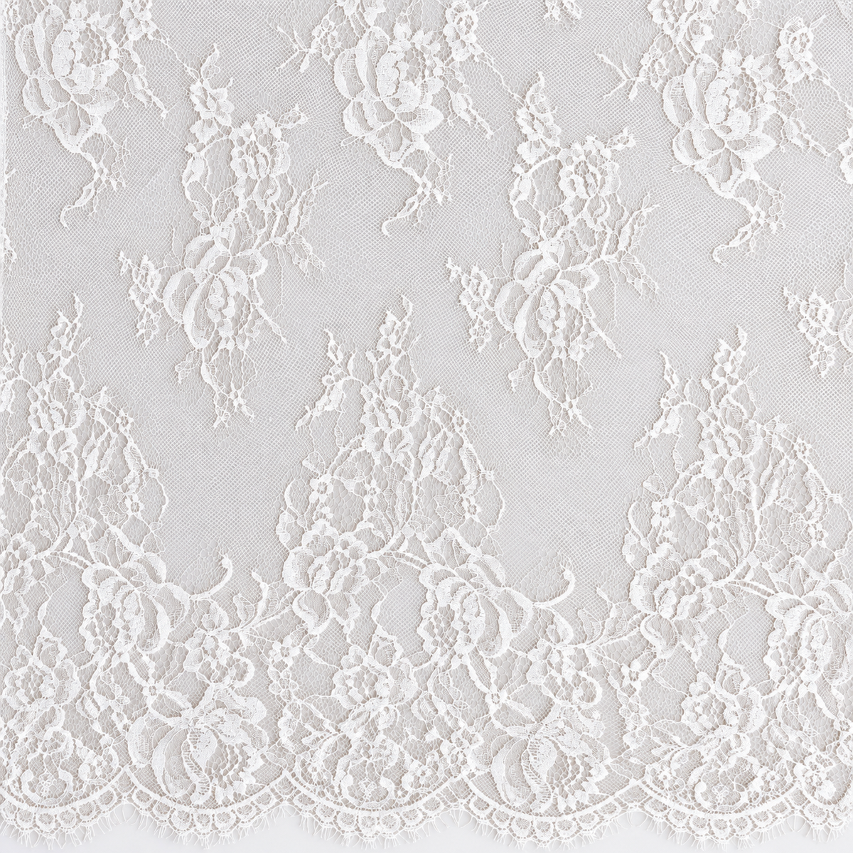 White Floral Chantilly Lace with Scalloped Edge 02