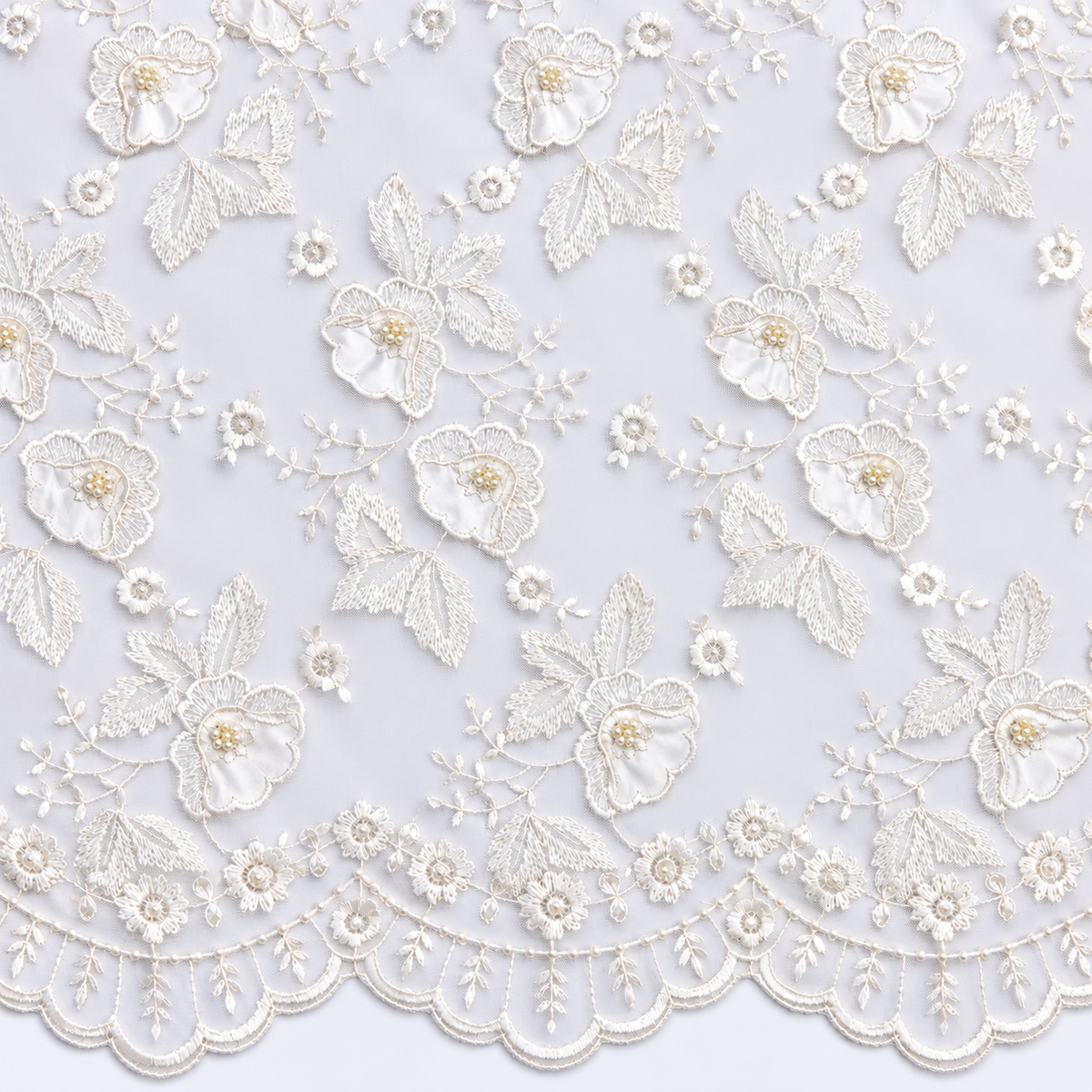 White Pearl Embellished Floral Lace