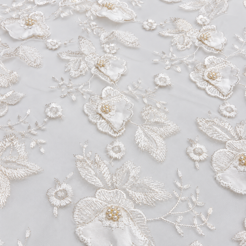 White Pearl Embellished Floral Lace