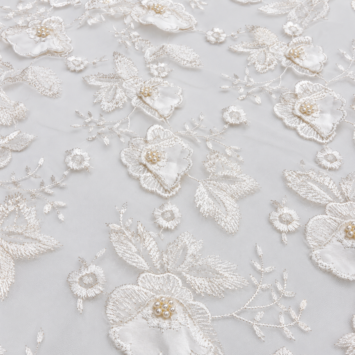 White Pearl Embellished Floral Lace