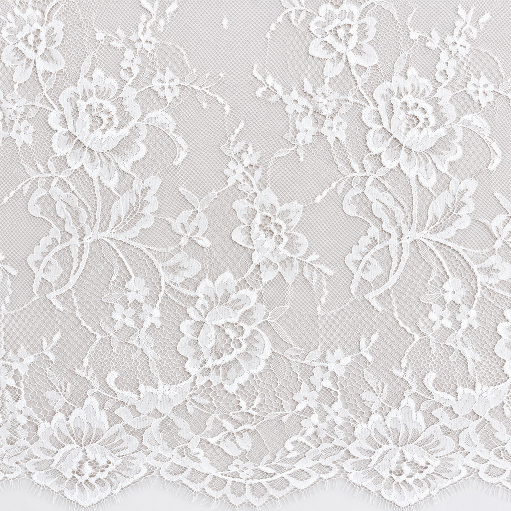 White Floral Chantilly Lace with Scalloped Edge 03