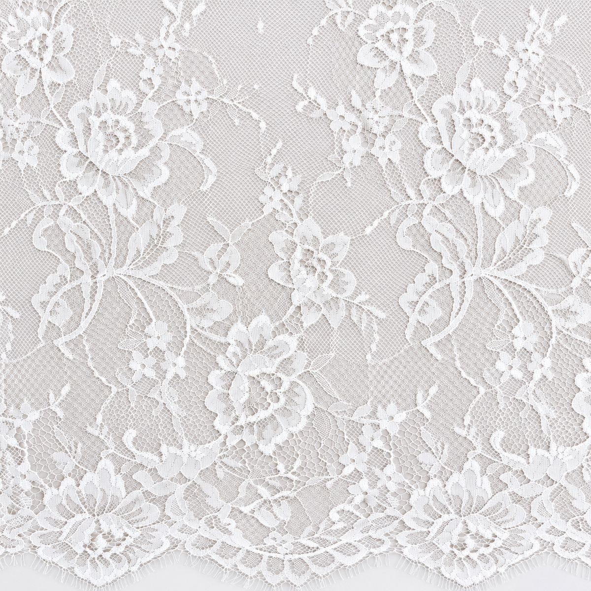 White Floral Chantilly Lace with Scalloped Edge 03