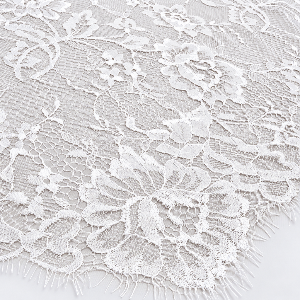 White Floral Chantilly Lace with Scalloped Edge 03
