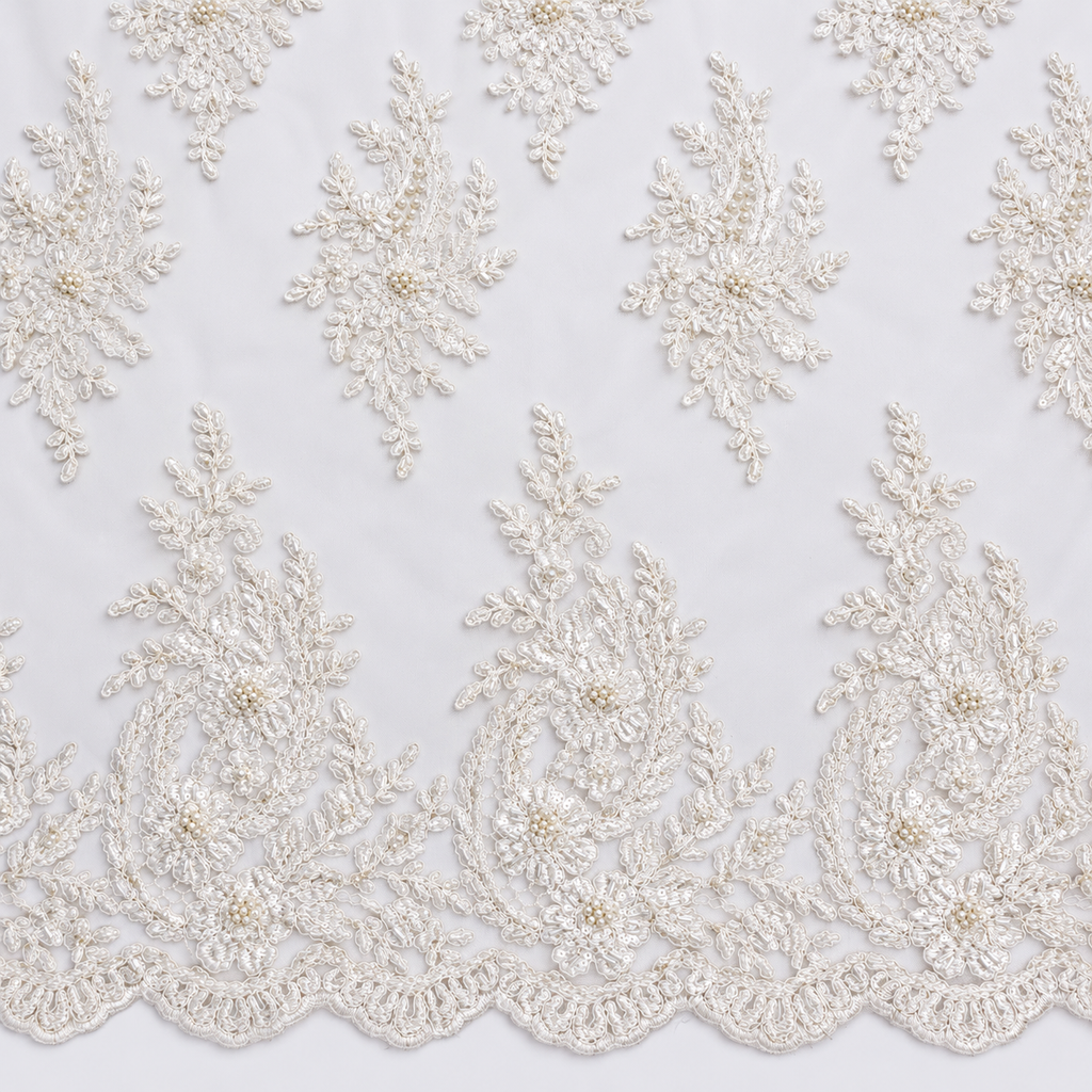 White Pearl & Beaded Floral Lace