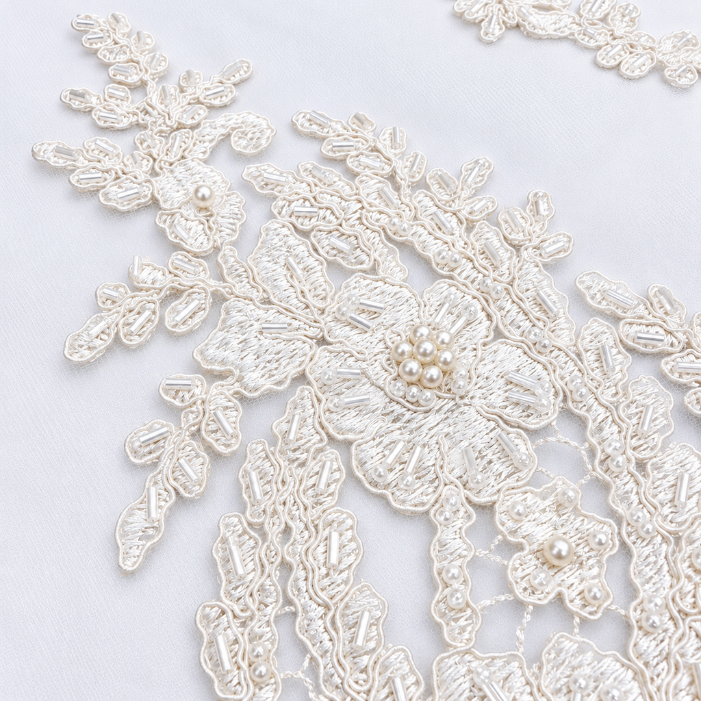 White Pearl & Beaded Floral Lace