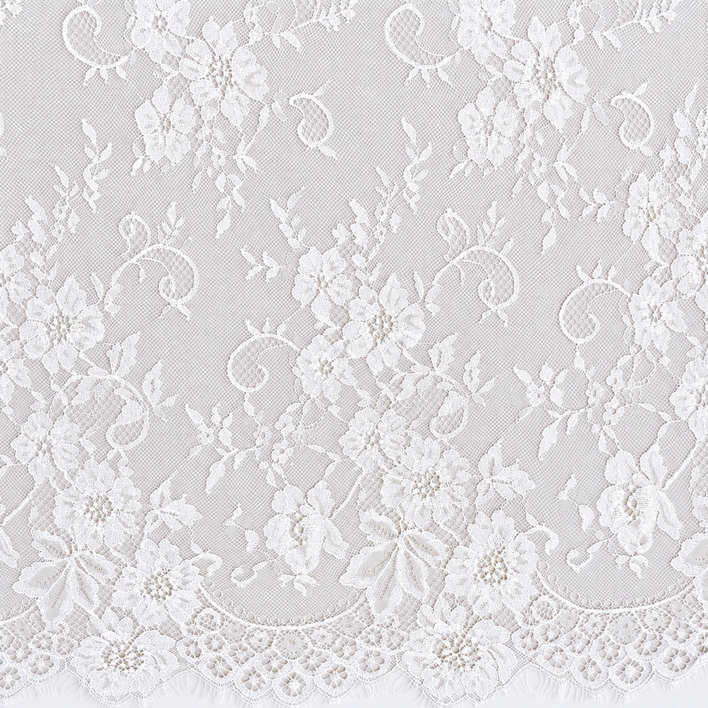 White Floral Chantilly Lace with Scalloped Edge 04