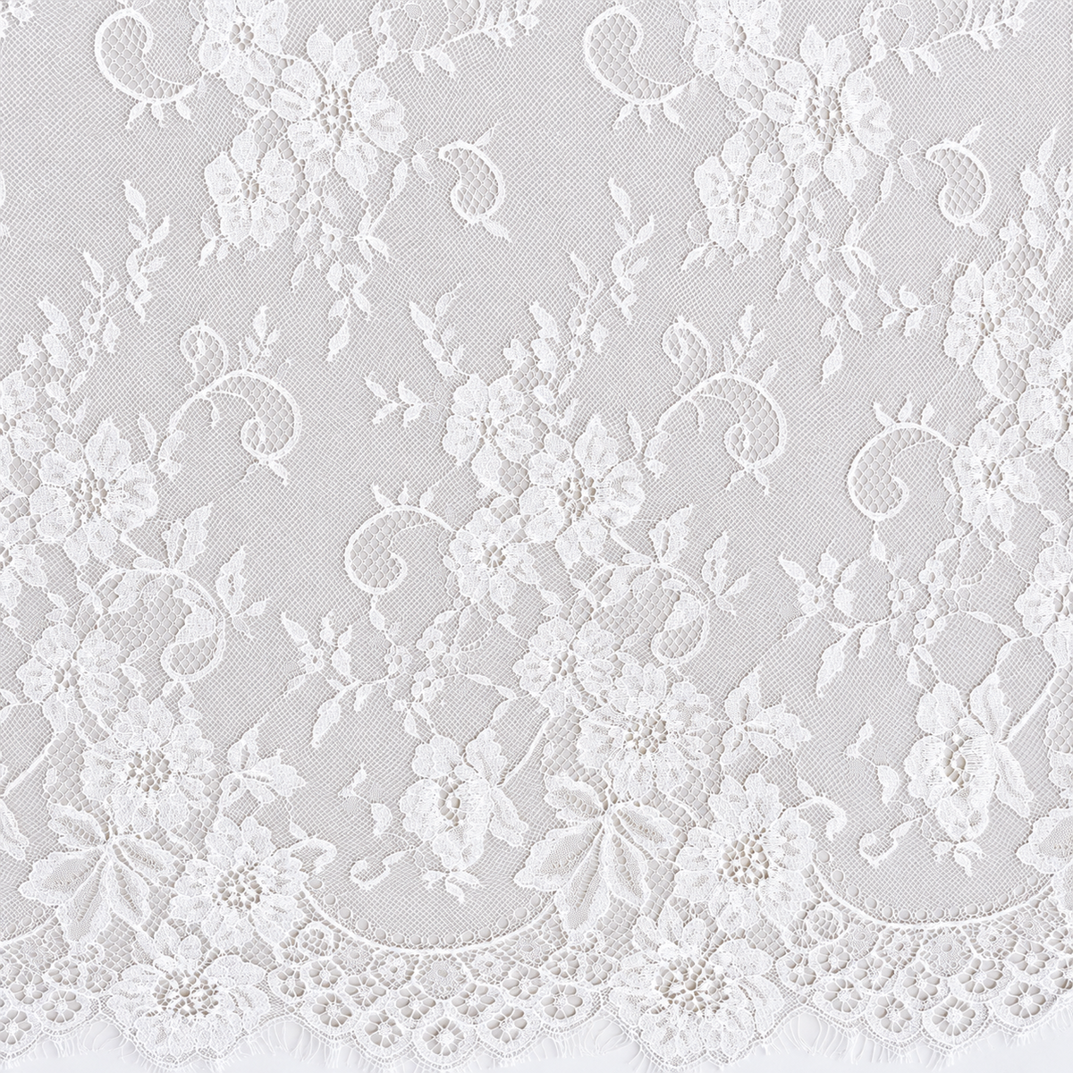 White Floral Chantilly Lace with Scalloped Edge 04