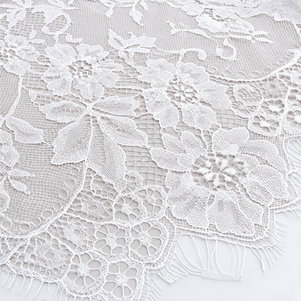 White Floral Chantilly Lace with Scalloped Edge 04