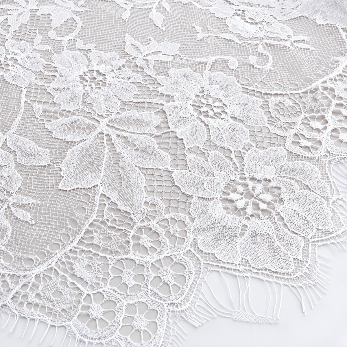 White Floral Chantilly Lace with Scalloped Edge 04