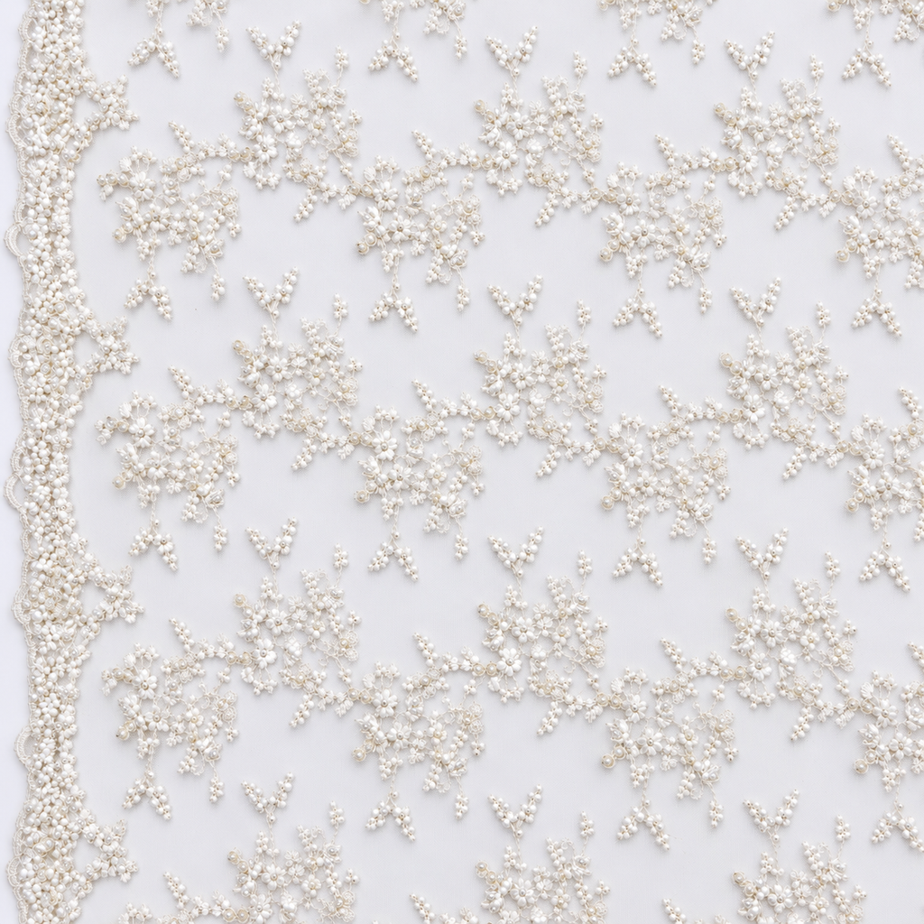 White Pearl & Sequin Delicate Floral Lace