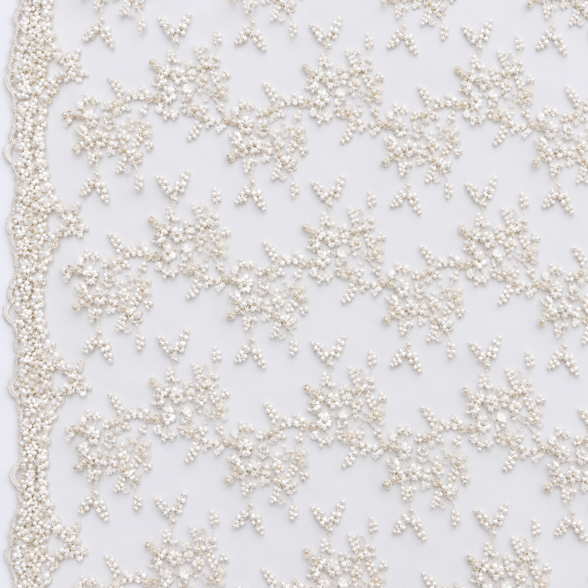 White Pearl & Sequin Delicate Floral Lace