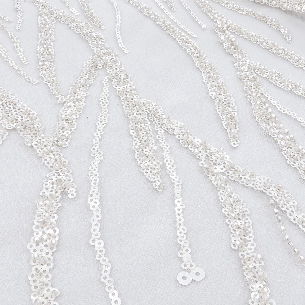 White Sequin & Beaded Wave Lace