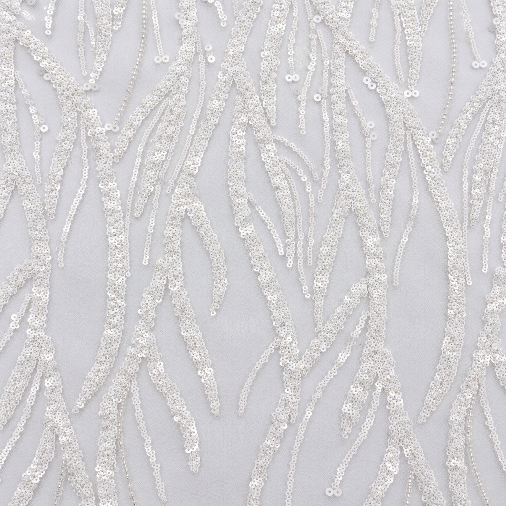 White Sequin & Beaded Wave Lace