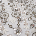 Luxury Ivory White & Silver Beaded Sequin Floral Lace Fabric