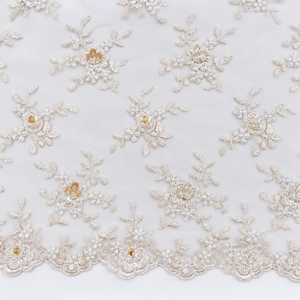 Ivory Floral Embroidered Lace with Delicate Beadwork