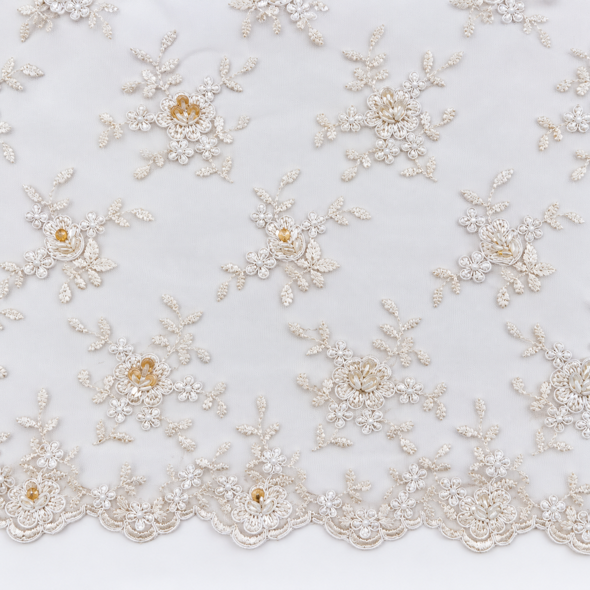 Ivory Floral Embroidered Lace with Delicate Beadwork