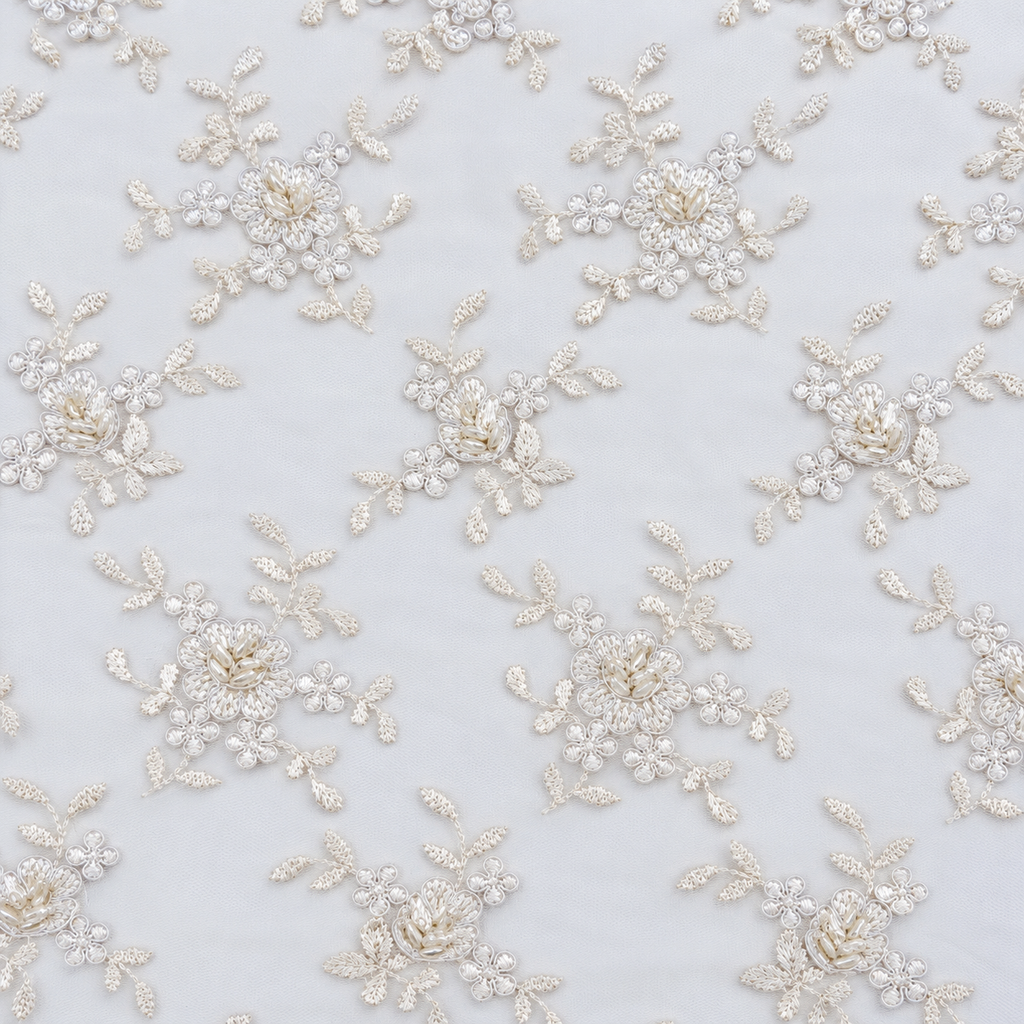 Ivory Floral Embroidered Lace with Delicate Beadwork