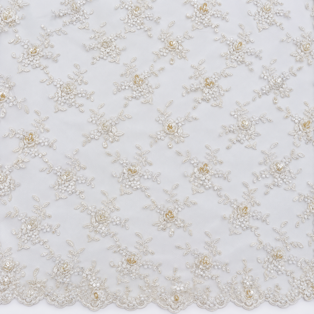 Ivory Floral Embroidered Lace with Delicate Beadwork
